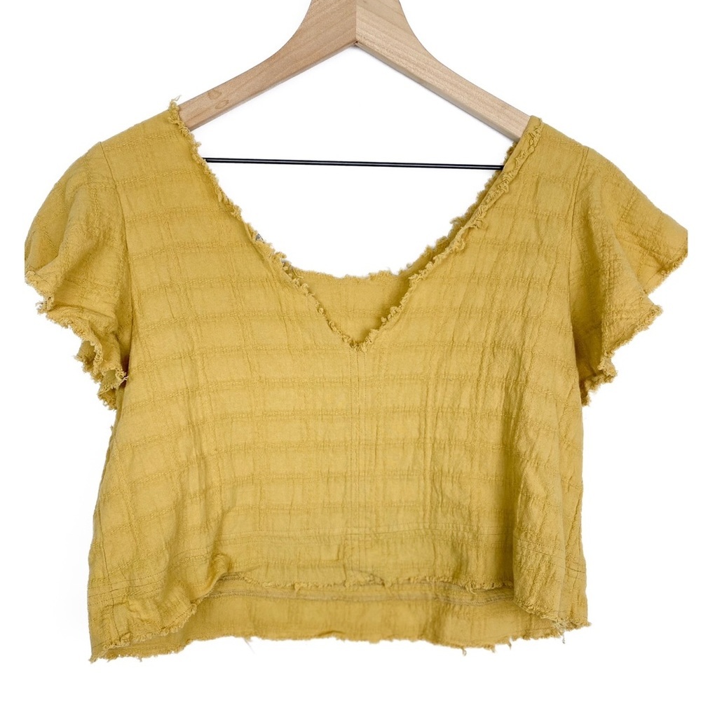 A Father's Love Boutique Cotton Boho Flutter Sleeve Crop Top, Yellow - Size L - Picture 3 of 6